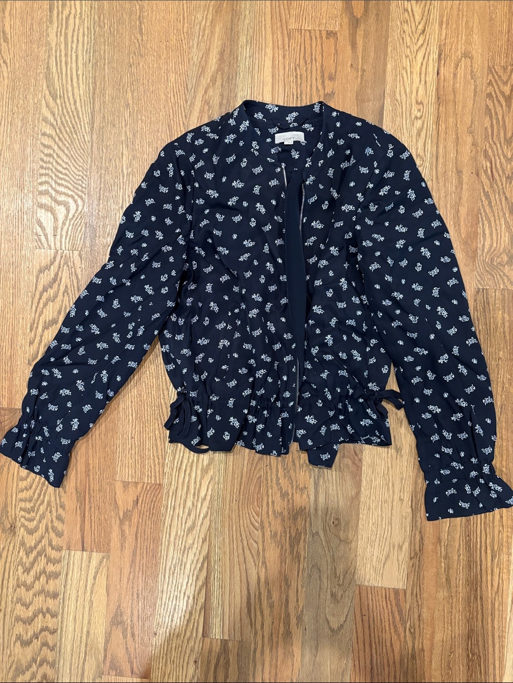 LOFT Women's Navy Floral Tie-Waist Jacket
